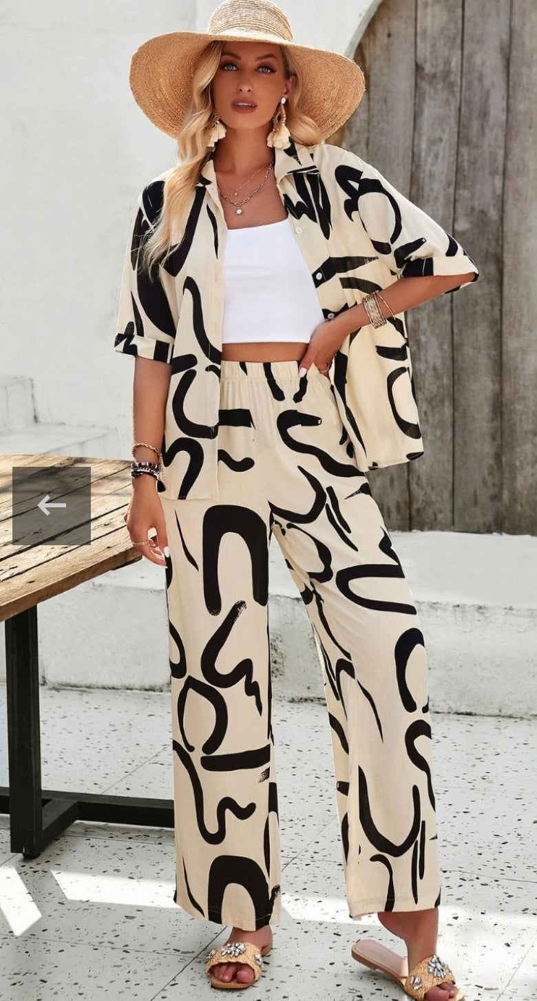 Parker Pants Set - Cream with Black