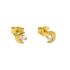Waning Moon Moonstone Studs - Gold